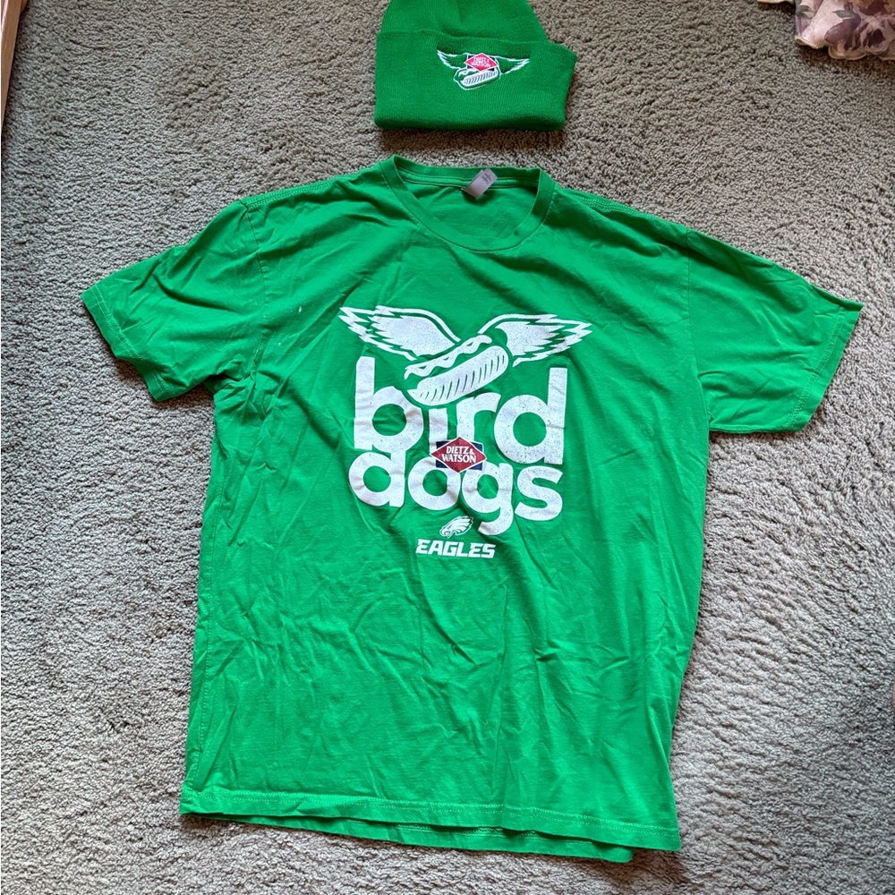 BUNDLE.. 2 Items..Philadelphia EAGLES T-Shirt & Hat Vibrant Green Tee XL